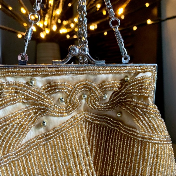 v i n t a g e :: Glam Beaded Draped Gatsby Satin Clutch Purse - Picture 8 of 13